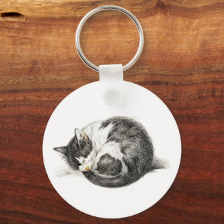 Rolled up lying sleeping cat (1825) keychain