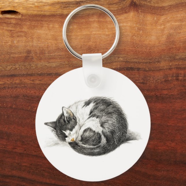 Rolled up lying sleeping cat (1825) keychain (Front)