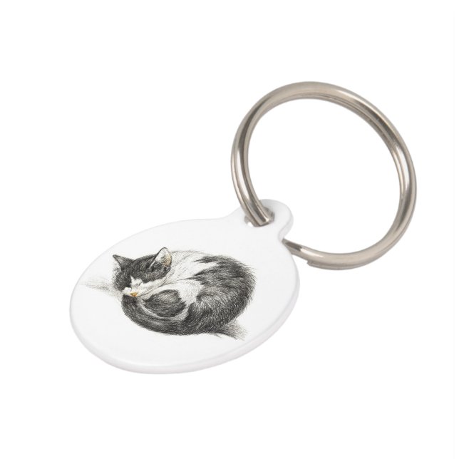 Rolled up lying sleeping cat (1825) pet tag (Side)