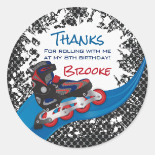 Roller Blade Grunge Red Birthday Party Classic Round Sticker