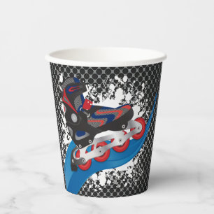 Roller Blade Grunge Red Birthday Party Paper Cups