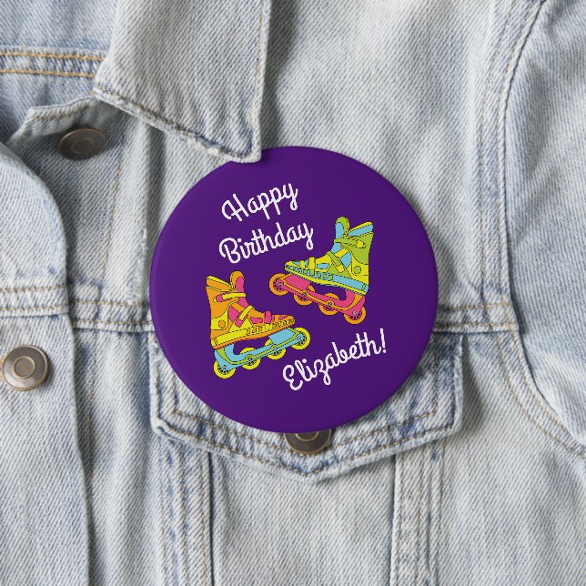 Roller Blades Skates Kids Birthday Party Skating 4 Inch Round Button (In Situ)