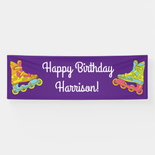 Roller Blades Skates Kids Birthday Party Skating Banner
