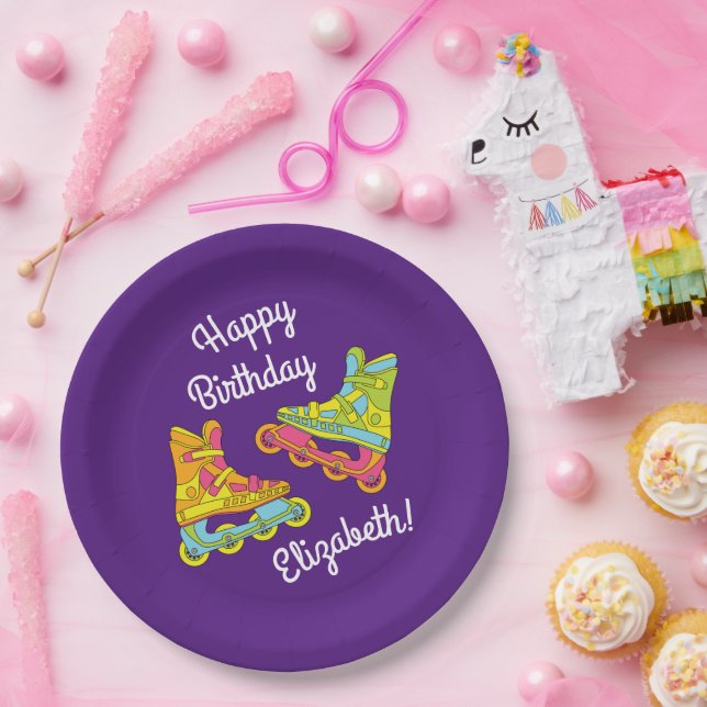 Roller Blades Skates Kids Birthday Party Skating Paper Plate (Party)