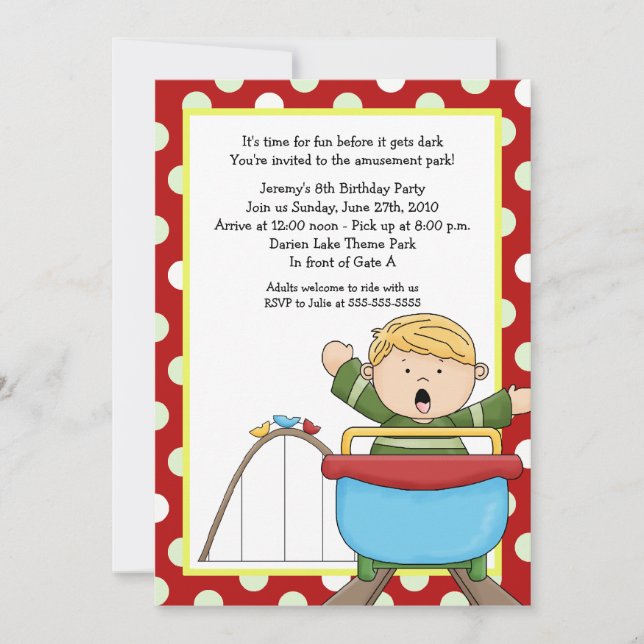 Roller Coaster Amusement Park 5x7 Birthday Invitation (Front)