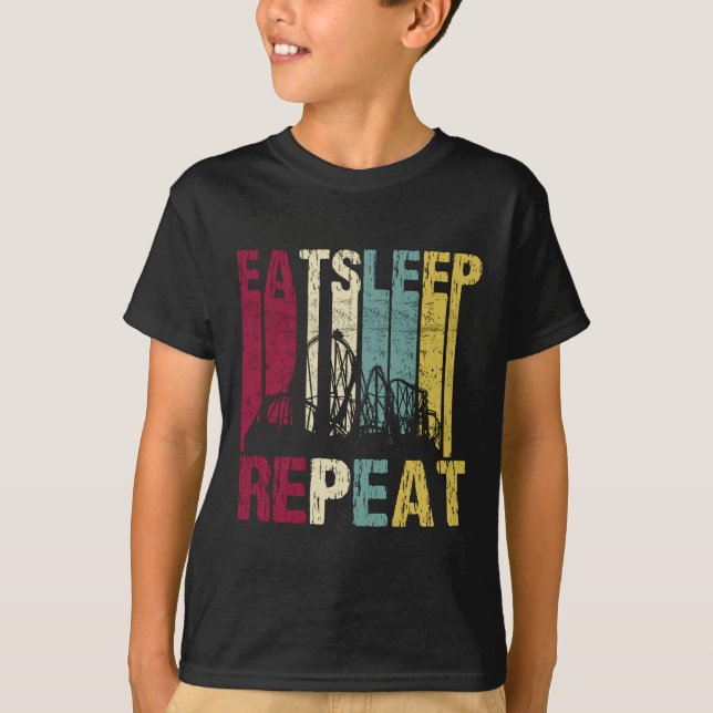 Roller Coaster Eat Sleep Repeat Retro Silhouette T-Shirt (Front)