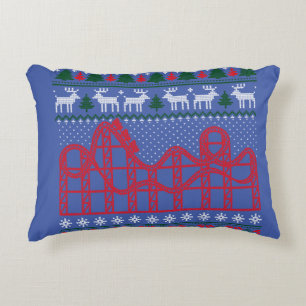 Roller Coaster Scene Ugly Christmas Sweater Accent Pillow