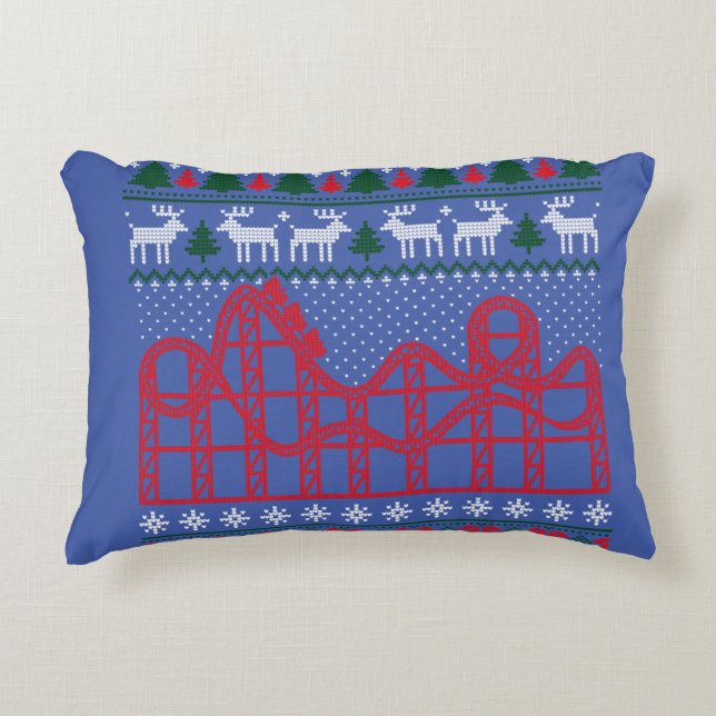 Roller Coaster Scene Ugly Christmas Sweater Accent Pillow (Front)