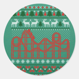 Roller Coaster Scene Ugly Christmas Sweater Classic Round Sticker