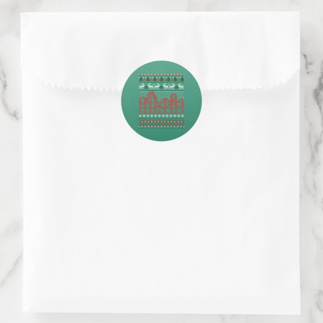 Roller Coaster Scene Ugly Christmas Sweater Classic Round Sticker (Bag)