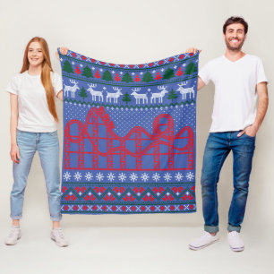 Roller Coaster Scene Ugly Christmas Sweater Fleece Blanket
