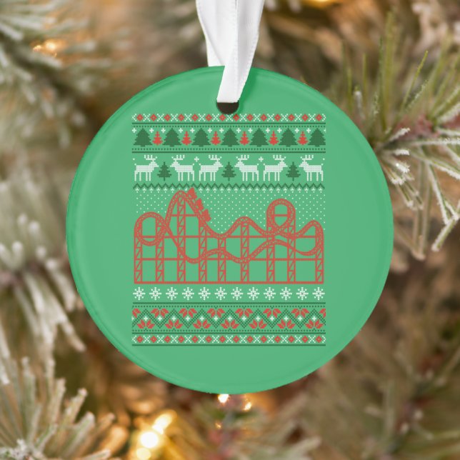 Roller Coaster Scene Ugly Christmas Sweater Ornament (Tree)