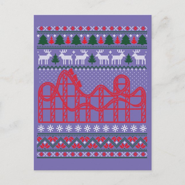 Roller Coaster Scene Ugly Christmas Sweater Postcard (Front)
