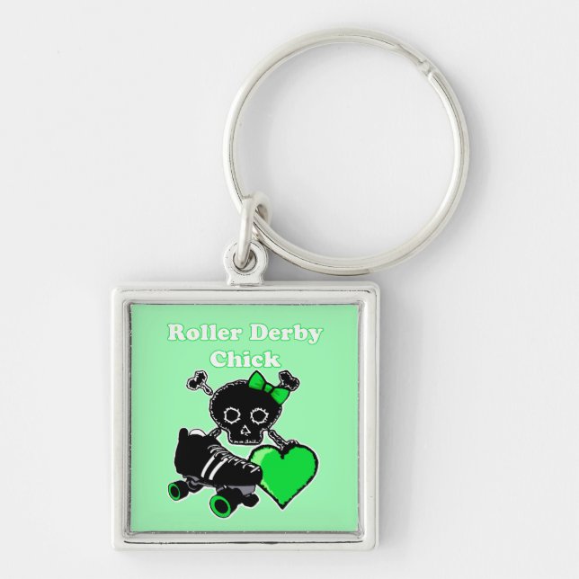Roller Derby Chick (Green) Keychain (Front)
