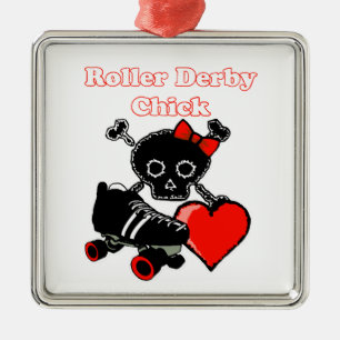 Roller Derby Chick (Red) Metal Ornament