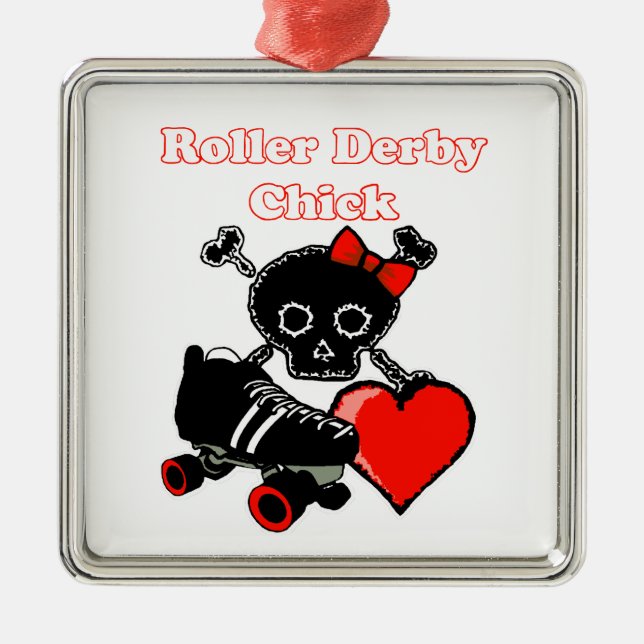 Roller Derby Chick (Red) Metal Ornament (Front)