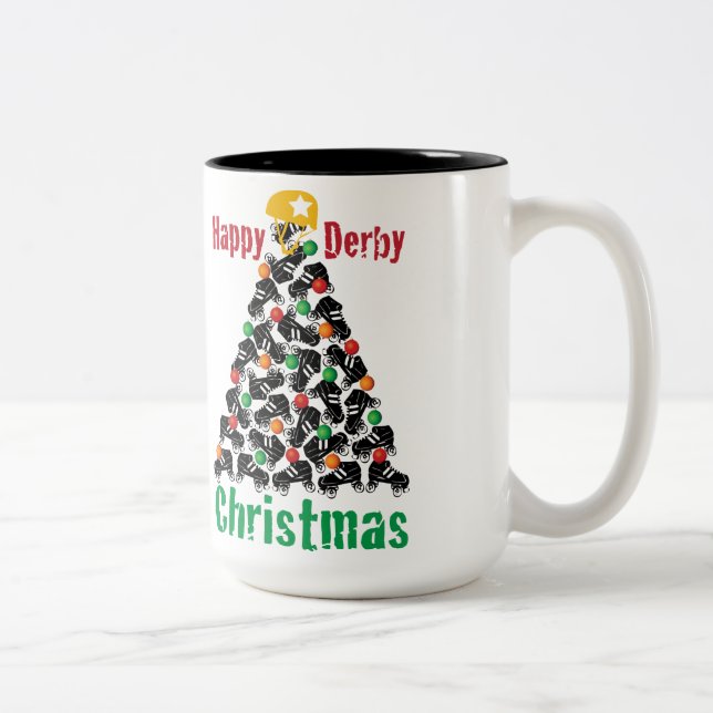 Roller Derby Christmas, Roller Skating Two-Tone Coffee Mug (Right)