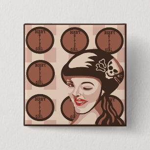 roller derby girl 2 inch square button