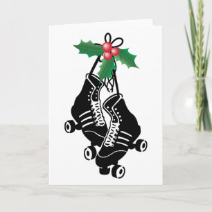 Roller Derby Girl, Christmas Skating with Holly Holiday Card