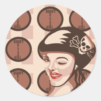 roller derby girl classic round sticker