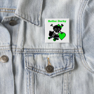 Roller Derby Heart (Green) 2 Inch Square Button