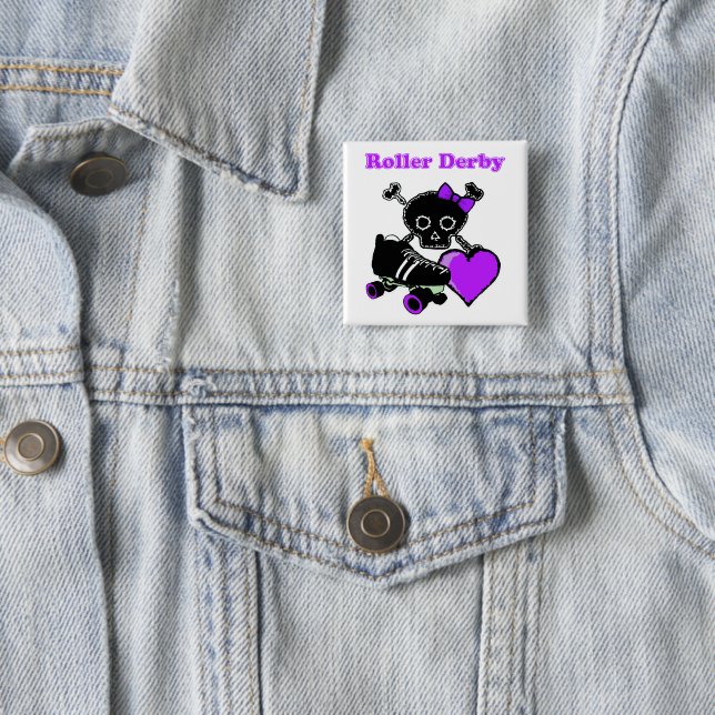Roller Derby Heart (Purple) 2 Inch Square Button (In Situ)