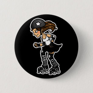 Roller Derby Jammer black and white 2 Inch Round Button