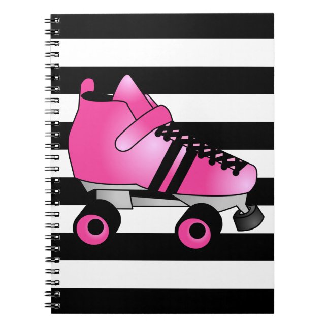 Roller Derby Skates Pink and Black Notebook (Front)