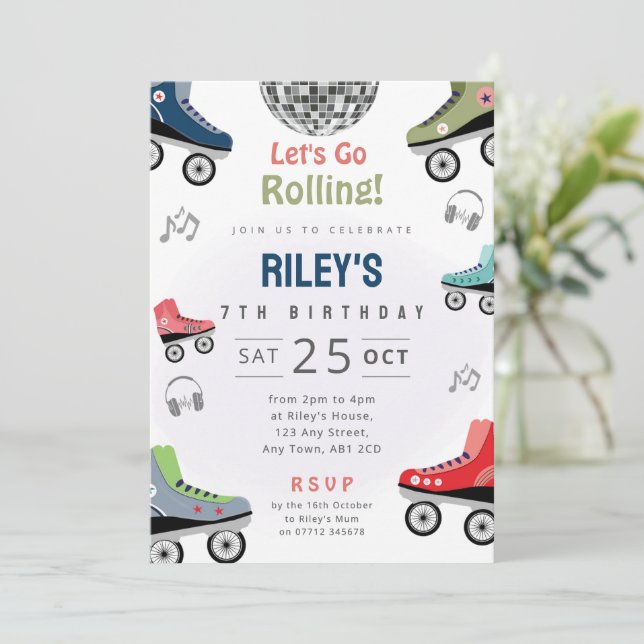 Roller Disco Birthday Party Invite Roller Skate (Standing Front)