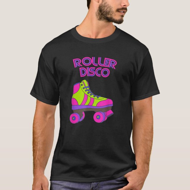 Roller Disco Pink Neon Skates 70s 80s Retro Tee (Front)