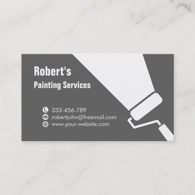 Roller Paint Brush Silhouette Painting Services Bu Business Card (Front)
