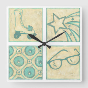 Roller Rink Woodblock Drawing by Chariklia Zarris Square Wall Clock
