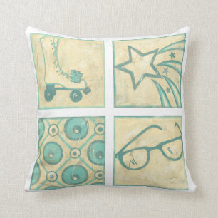 Roller Rink Woodblock Drawing by Chariklia Zarris Throw Pillow