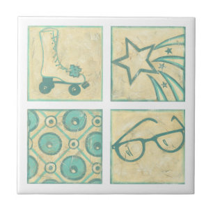 Roller Rink Woodblock Drawing by Chariklia Zarris Tile