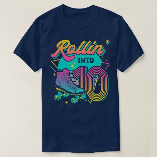 Roller Skate 10th Birthday Party Rolling Into 10 R T-Shirt (Design Front)