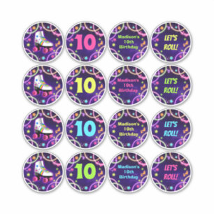 Roller Skate Anniversaire Stickers 2.5" Cercles