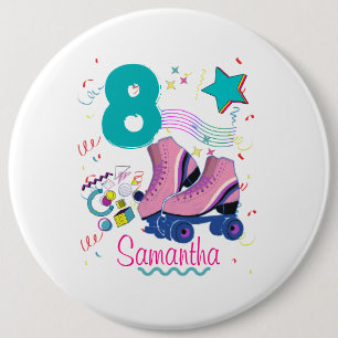 Roller Skate Birthday Girl Retro Skating   6 Inch Round Button