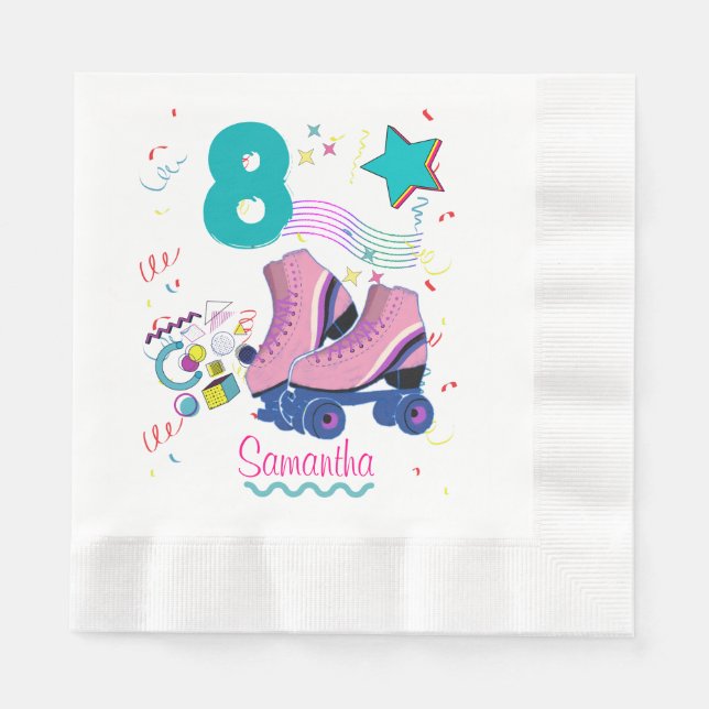 Roller Skate Birthday Girl Retro Skating  Napkin (Front)