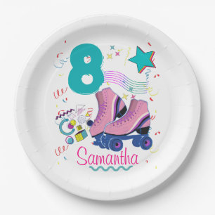 Roller Skate Birthday Girl Retro Skating  Paper Plate