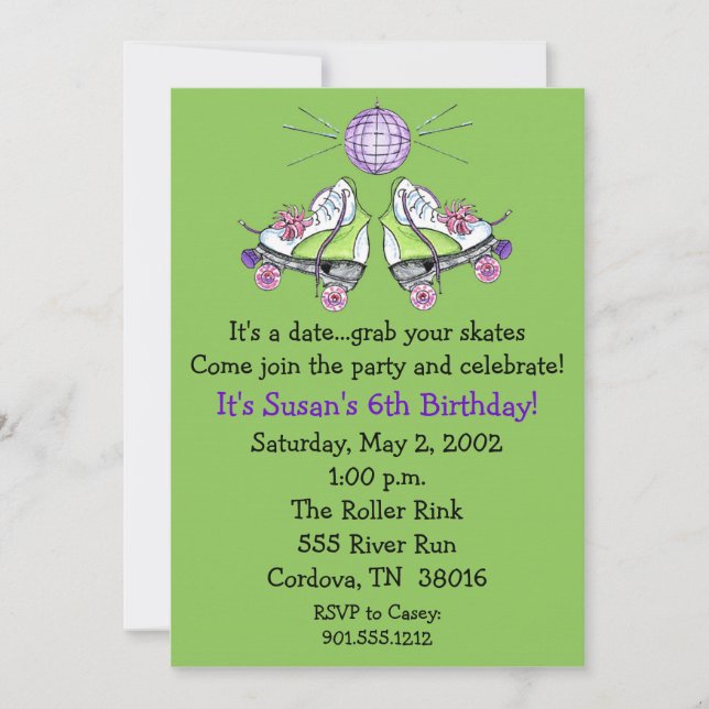 Roller Skate Birthday Invitations (Front)