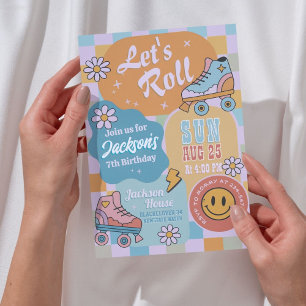 Roller Skate Birthday Party - Retro Groovy Boy Invitation