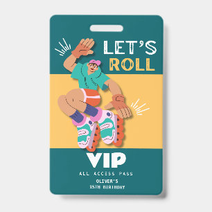roller skate boy birthday party invitation VIP Badge
