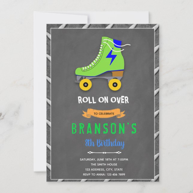 Roller skate boy party invitation (Front)