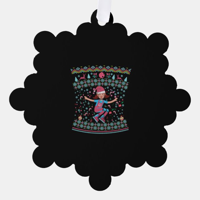 Roller Skate Christmas Girl Ornament Card (Front)