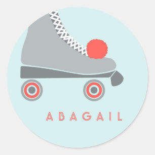 Roller Skate - Coral and Aqua Classic Round Sticker