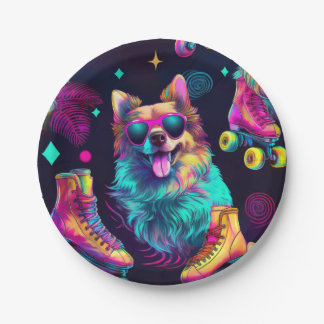 Roller Skate Disco Dog Paper Plate