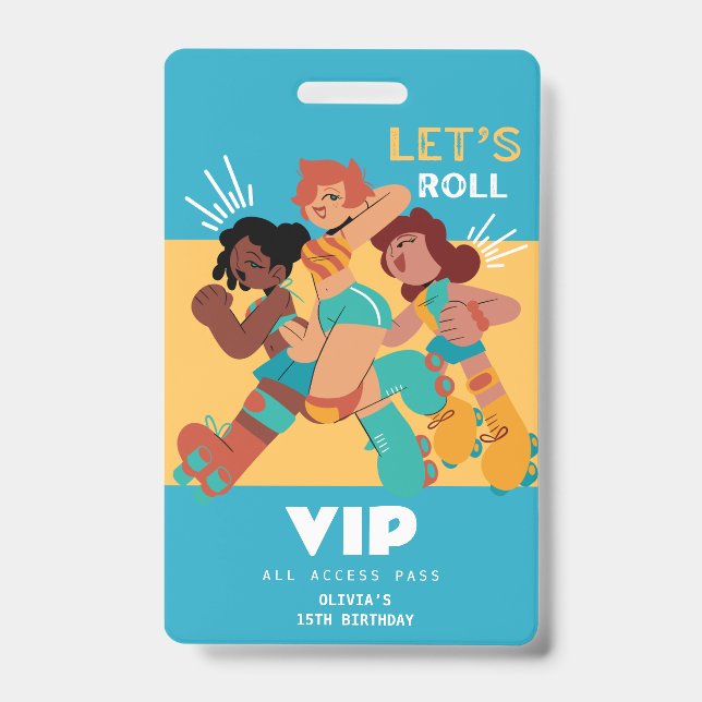 roller skate girl birthday party invitation VIP Badge (Front)