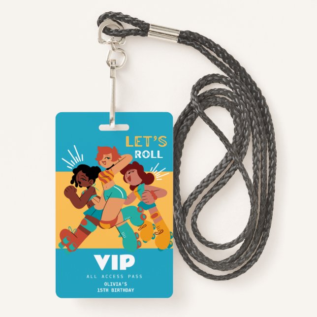 roller skate girl birthday party invitation VIP Badge (Front with Lanyard)