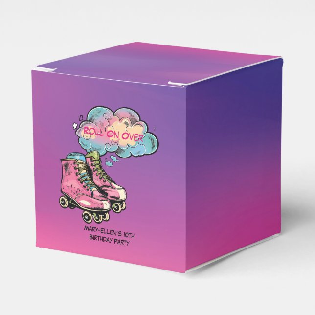 Roller Skate Girl Birthday Party Thank You Favor Box (Front Side)