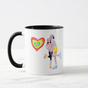 Roller Skate Girls Rainbow Heart Mug